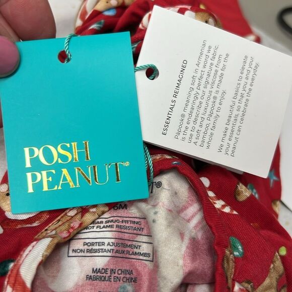 Posh Peanut Bamboo Gingerbread LaneRed sip up footie Holiday NWT size 3-6 months - Picture 9 of 11